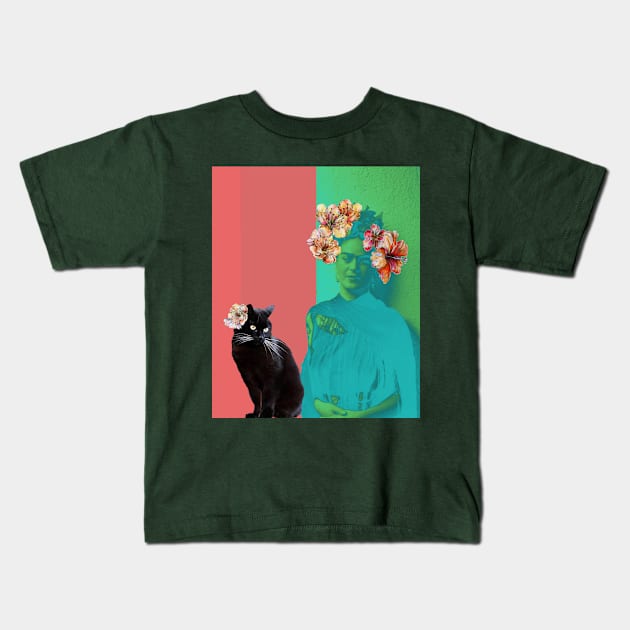 Frida and Cat. Kids T-Shirt by FanitsaArt